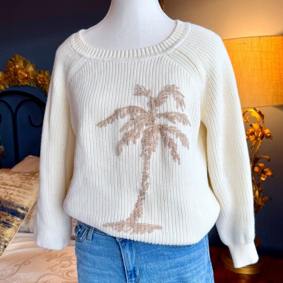 Tommy Bahama Breezy Palm Crew Neck Sweater in Cream and Tan - Picture 1 of 8